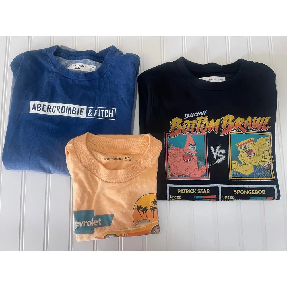 3 Abercrombie & Fitch Kids T Shirts Bundle Sponge Bob Chevy Size Boys 11/12‎